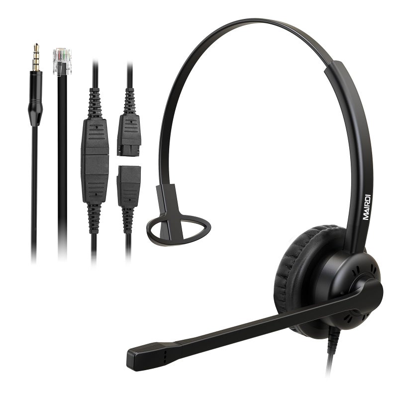 MAIRDI Office Headset with RJ9 Jack for Cisco Phone, Including 3.5mm Jack for Cell Phone PC Laptops, Mono Telephone Headset with Noise Canceling Microphone for Call Centers Landline Deskphone - Image 1